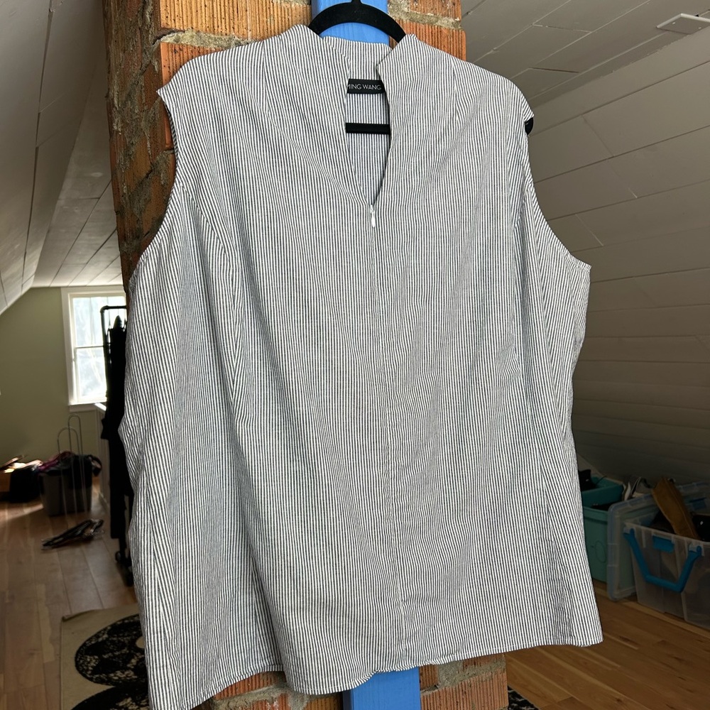Ming Wang Striped Cotton Linen Top